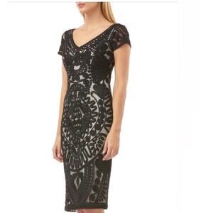 JS Collection Soutache Mesh Black Cocktail Knee-Length Dress Women's Size 6